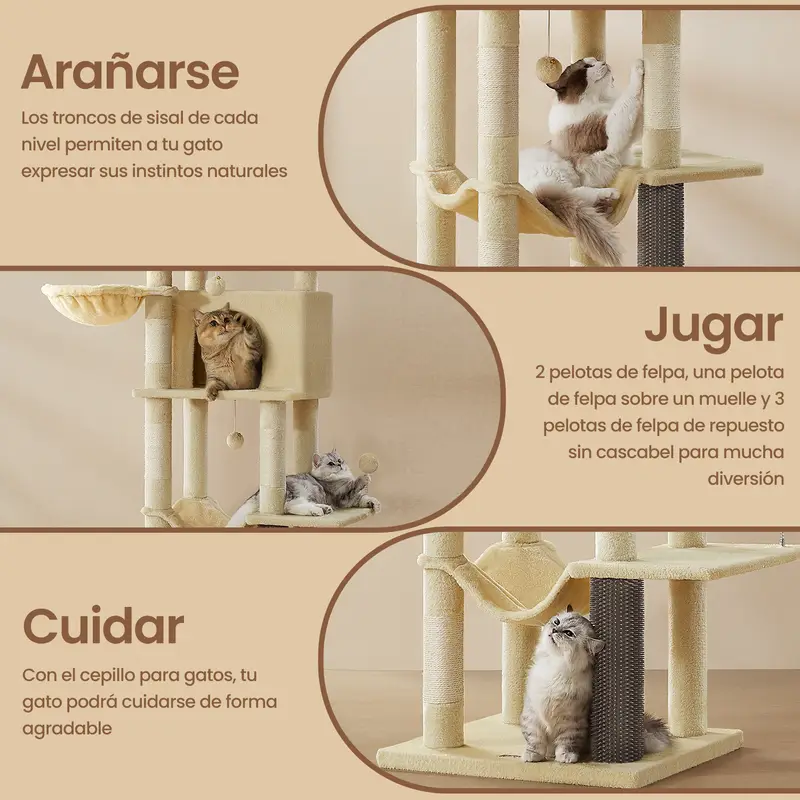 Árbol para Gatos 175 cm – Torre Multinivel con Hamacas, Plataformas & Rascadores