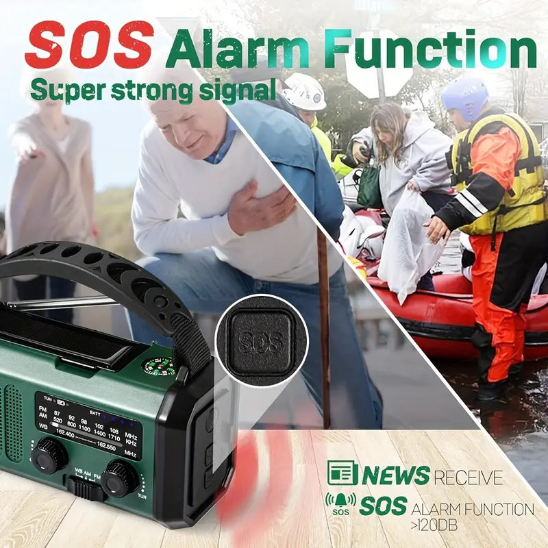 Radio de Emergencia 10000 mAh – Solar, Manivela y AM/FM con Linterna y SOS