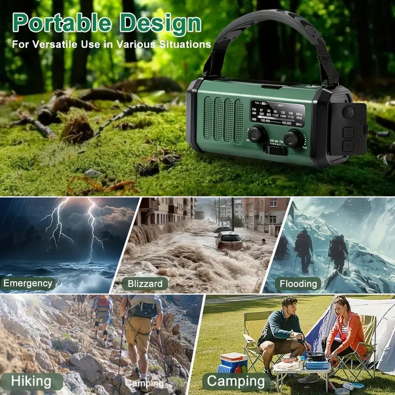 Radio de Emergencia 10000 mAh – Solar, Manivela y AM/FM con Linterna y SOS