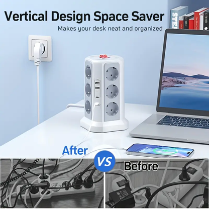 Torre de Energía Multifuncional HAFINO – 2x USB-A, 2x USB-C, 12 Posiciones, Carga Rápida 20W