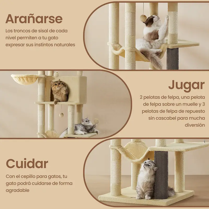 Árbol para Gatos 175 cm – Torre Multinivel con Hamacas, Plataformas & Rascadores