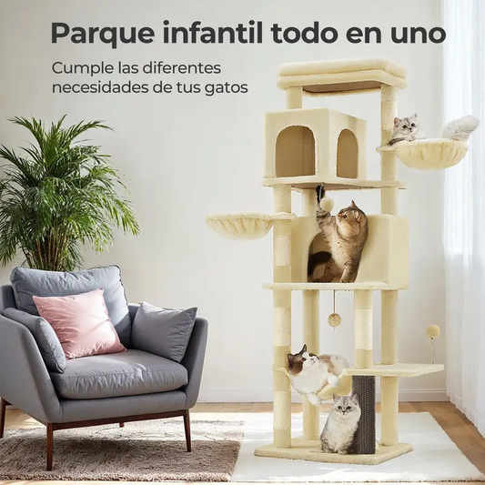Árbol para Gatos 175 cm – Torre Multinivel con Hamacas, Plataformas & Rascadores