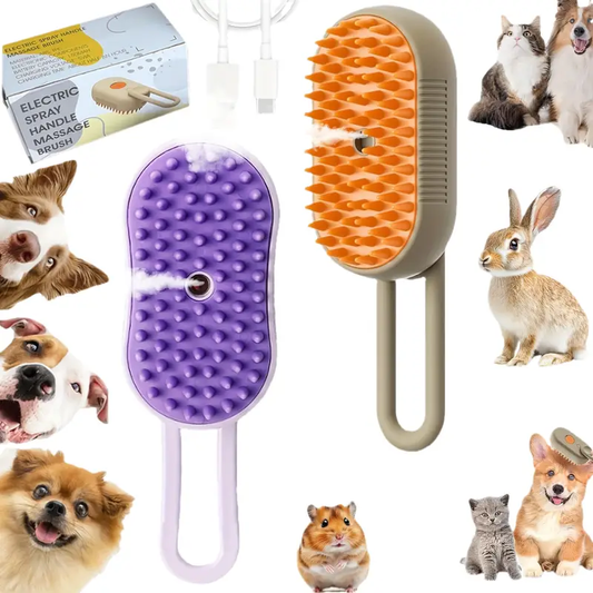 Juego de 2 Peines de Vapor para Mascotas – Cepillo 3 en 1 con Carga USB y Rotación 360