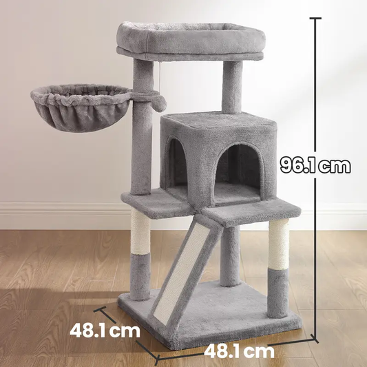 Árbol para Gatos Pequeños, con Plataforma Extendida, Poste Rascador y Barandilla