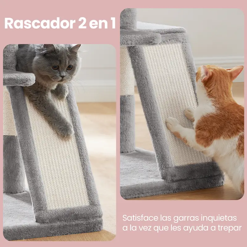 Árbol para Gatos Pequeños, con Plataforma Extendida, Poste Rascador y Barandilla
