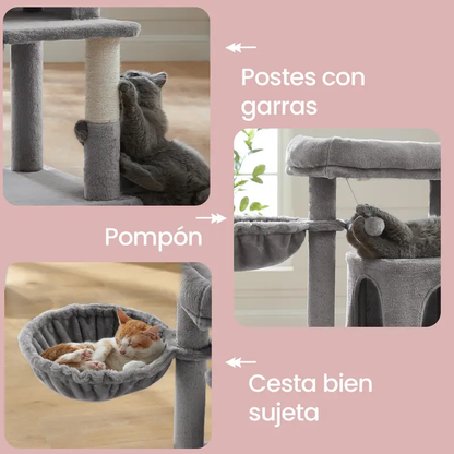 Árbol para Gatos Pequeños, con Plataforma Extendida, Poste Rascador y Barandilla