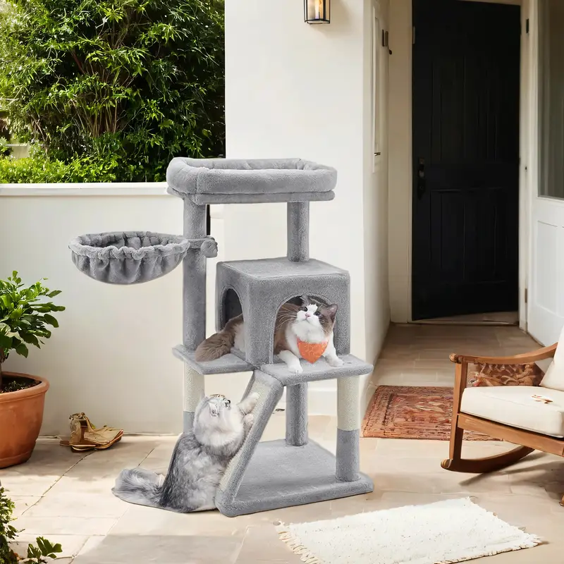 Árbol para Gatos Pequeños, con Plataforma Extendida, Poste Rascador y Barandilla