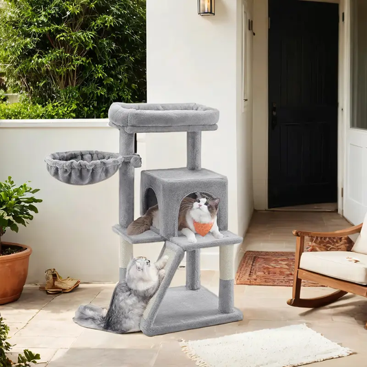 Árbol para Gatos Pequeños, con Plataforma Extendida, Poste Rascador y Barandilla