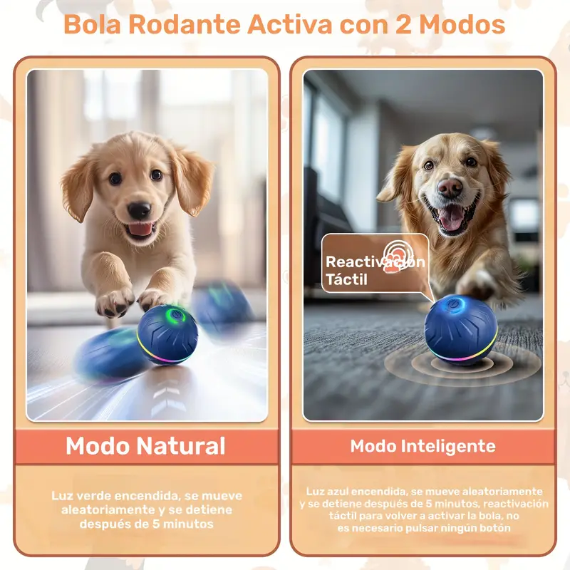 Pelota de Rebote para Perros – Activada por Movimiento, USB Recargable, 6.6 cm