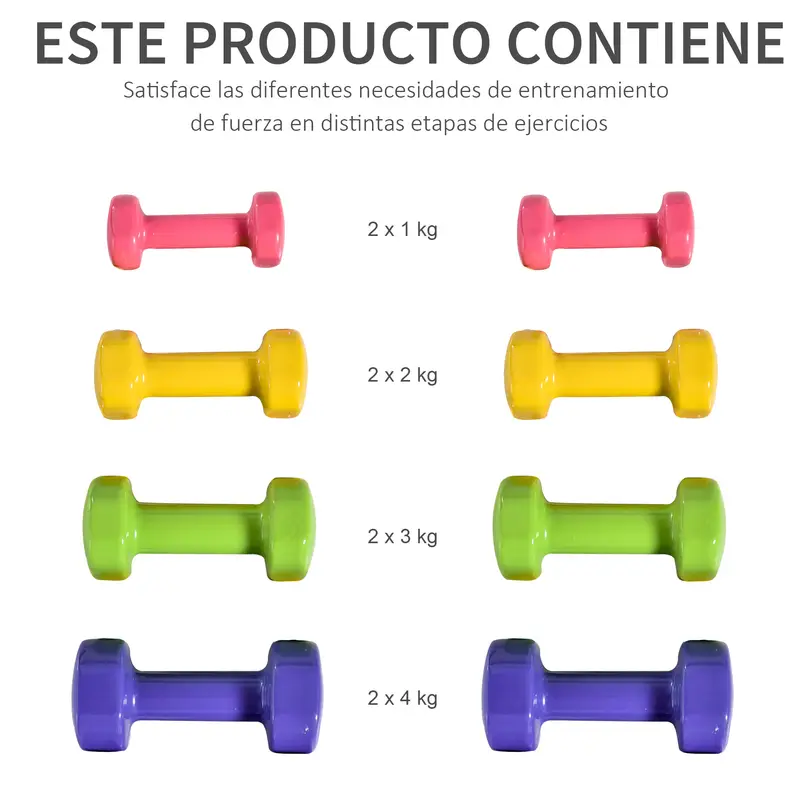 Juego de 8 Mancuernas Hexagonales – 1 a 4 kg, Revestimiento de Neopreno Antideslizante