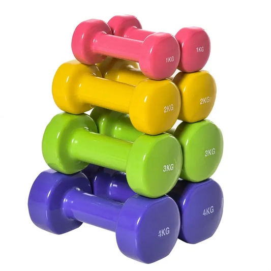 Juego de 8 Mancuernas Hexagonales – 1 a 4 kg, Revestimiento de Neopreno Antideslizante