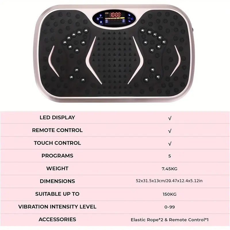 Placa de Vibración – 5 Programas, Cinturón Antideslizante para Fitness en Casa