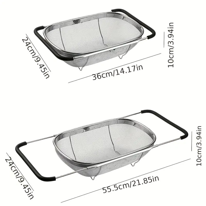 Colador de Cocina Telescópico de Acero Inoxidable – Malla Fina, Multifuncional y Ahorrador de Espacio