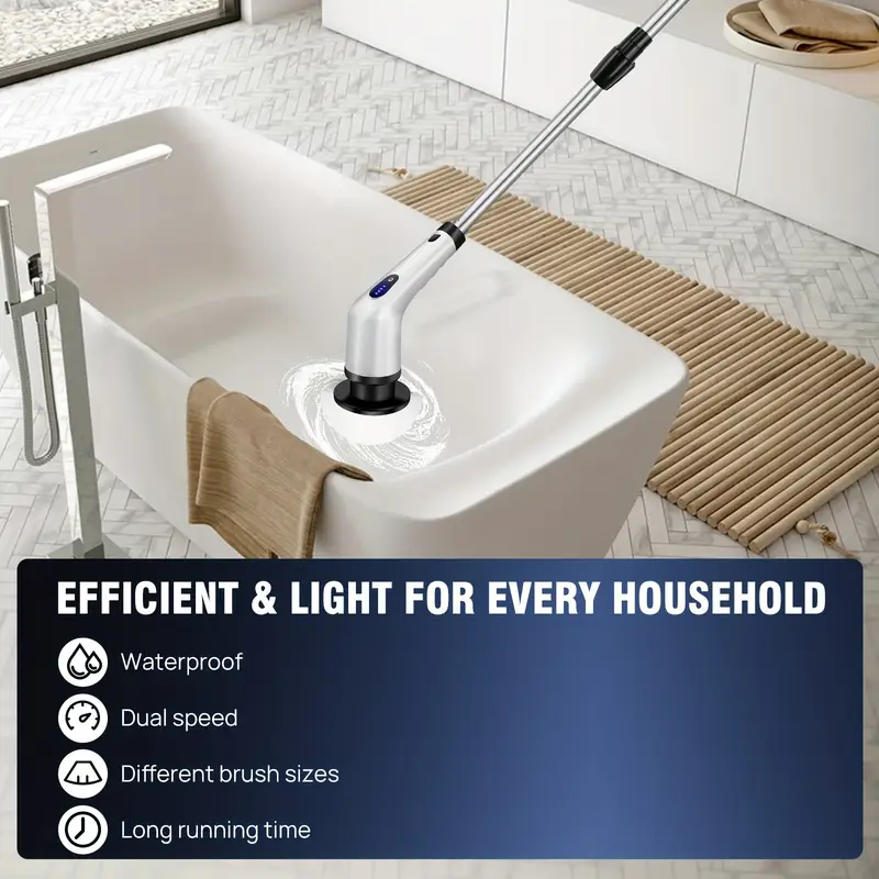 Fregadora Eléctrica 9 en 1 – Mango Extendido, 9 Cepillos Reemplazables & Carga USB
