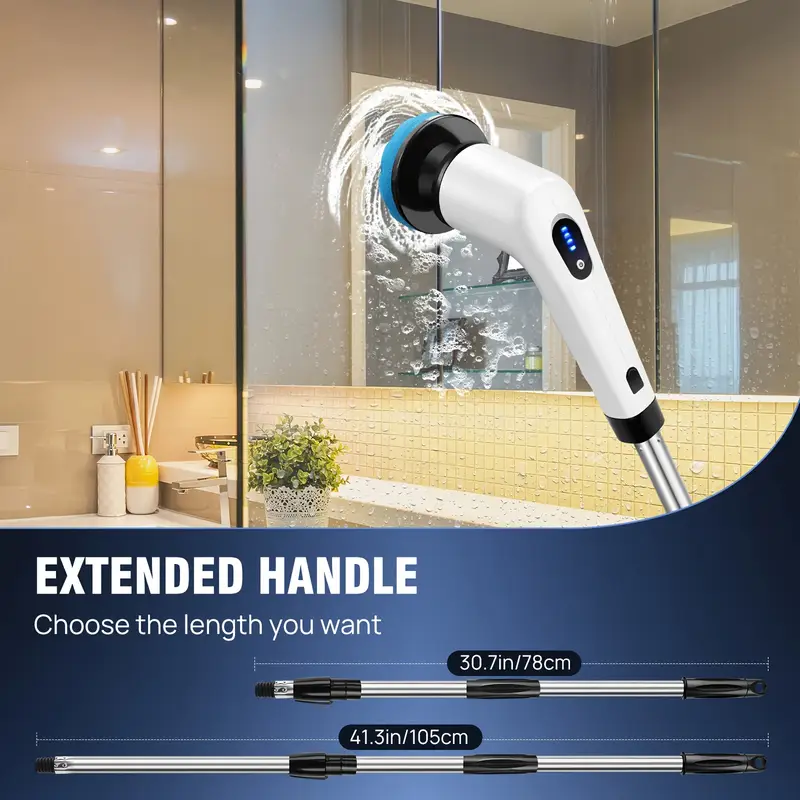 Fregadora Eléctrica 9 en 1 – Mango Extendido, 9 Cepillos Reemplazables & Carga USB