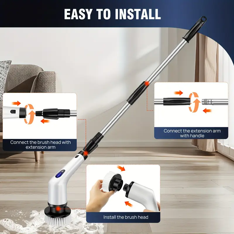 Fregadora Eléctrica 9 en 1 – Mango Extendido, 9 Cepillos Reemplazables & Carga USB
