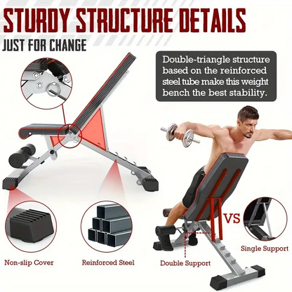 Banco de Pesas Plegable y Ajustable – Compacto y Ergonómico para Entrenamiento en Casa
