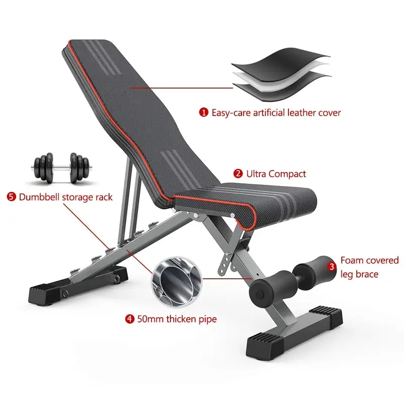 Banco de Pesas Plegable y Ajustable – Compacto y Ergonómico para Entrenamiento en Casa