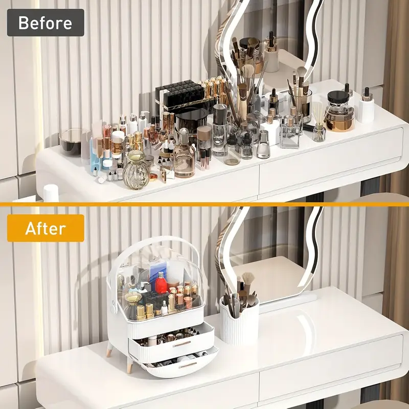 Caja de Almacenamiento de Cosméticos de Lujo – Plástico con Asa y Gran Capacidad