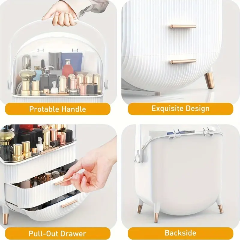 Caja de Almacenamiento de Cosméticos de Lujo – Plástico con Asa y Gran Capacidad