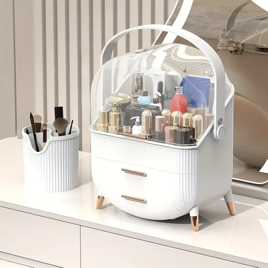 Caja de Almacenamiento de Cosméticos de Lujo – Plástico con Asa y Gran Capacidad