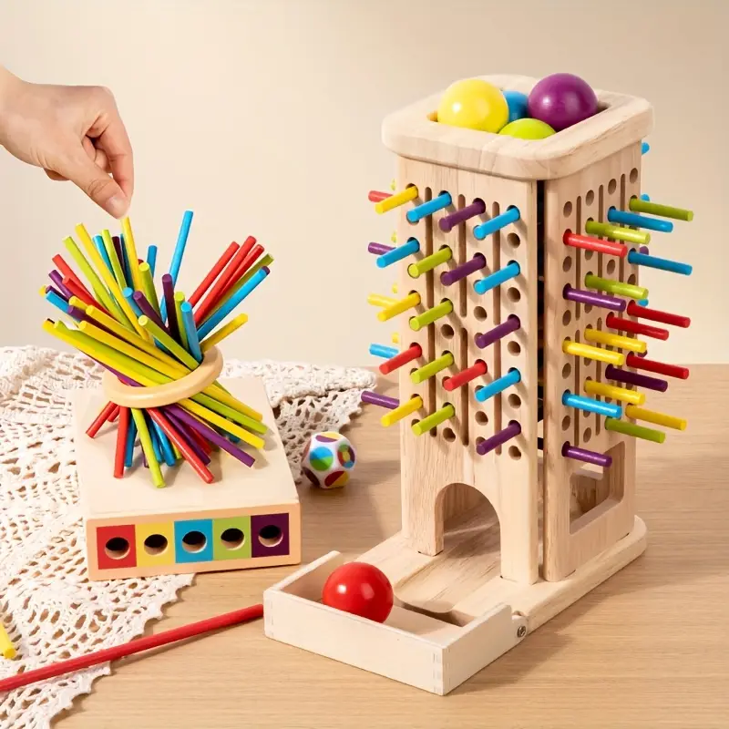 Juego de Palos y Bolas de Madera – 40 Palos, 5 Bolas, 3 Modos de Juego