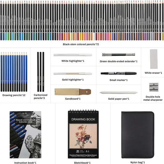 Set de 97 Lápices de Colores – Profesional para Dibujar con Accesorios
